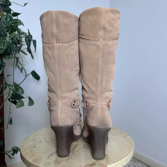 Vintage 90s 2000s knee high chunky platform square rounded toe wedge boots - Picture 5 of 8